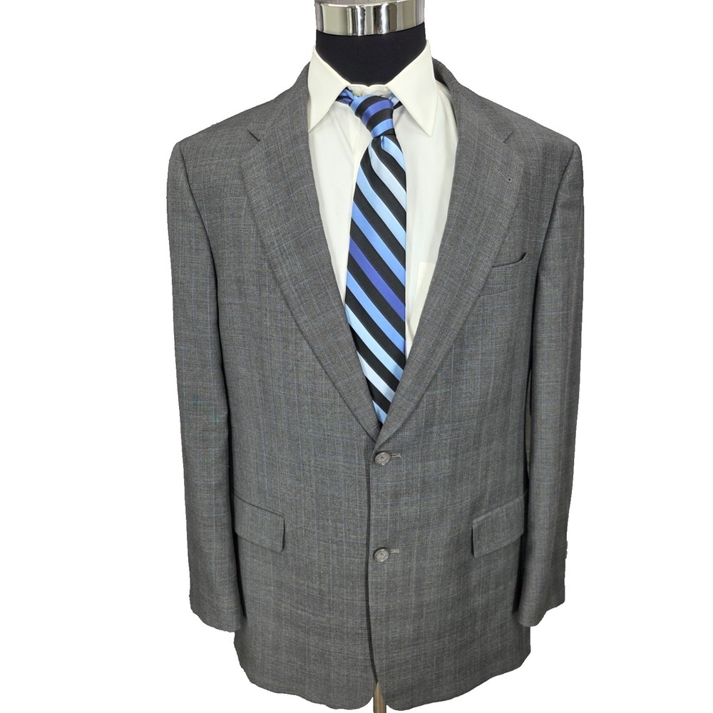 Hart Schaffner Marx Gold Trumpeter Blazer Jacket Mens 44 L Gray Glenplaid USA
